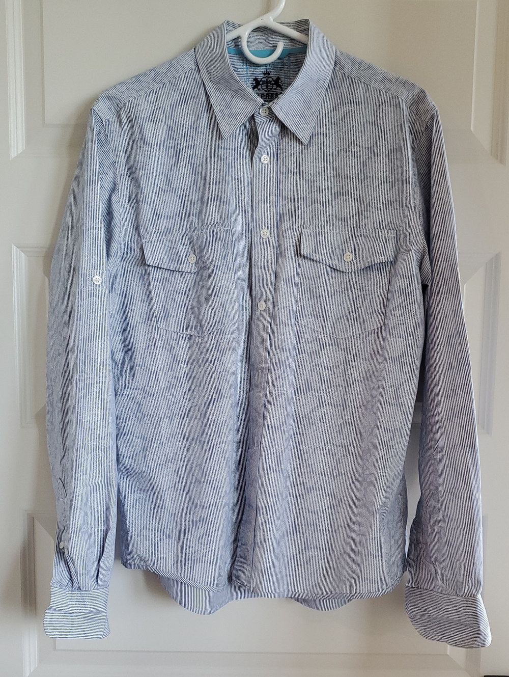 Express Striped Dress Shirt in Light Blue and White